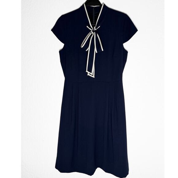 J Crew Women's Blythe Tie Neck 365 Crepe Dress Navy Blue Professional Office 6 - Picture 6 of 14